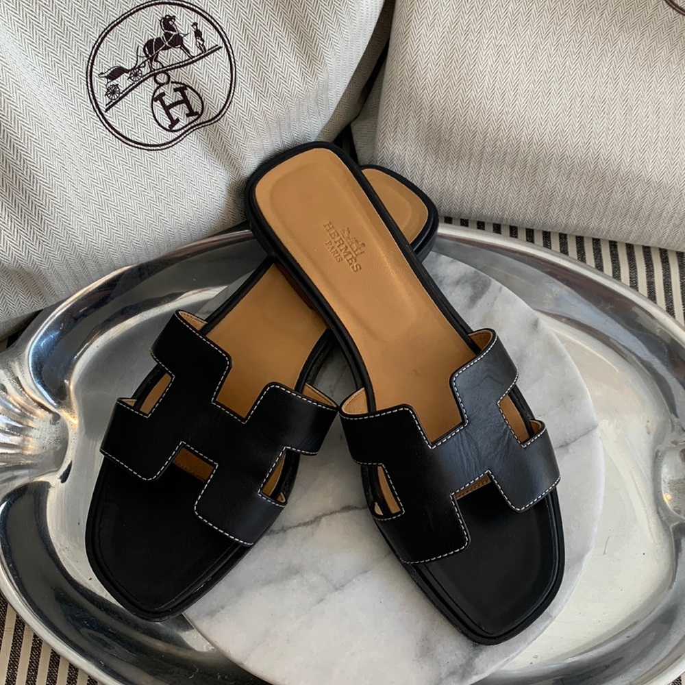 Hermes Oran Black Slides